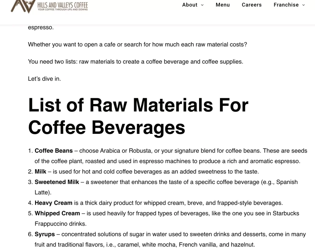 google helpful content - list of raw materials