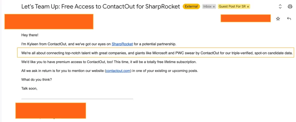 authorship email outreach for product mention