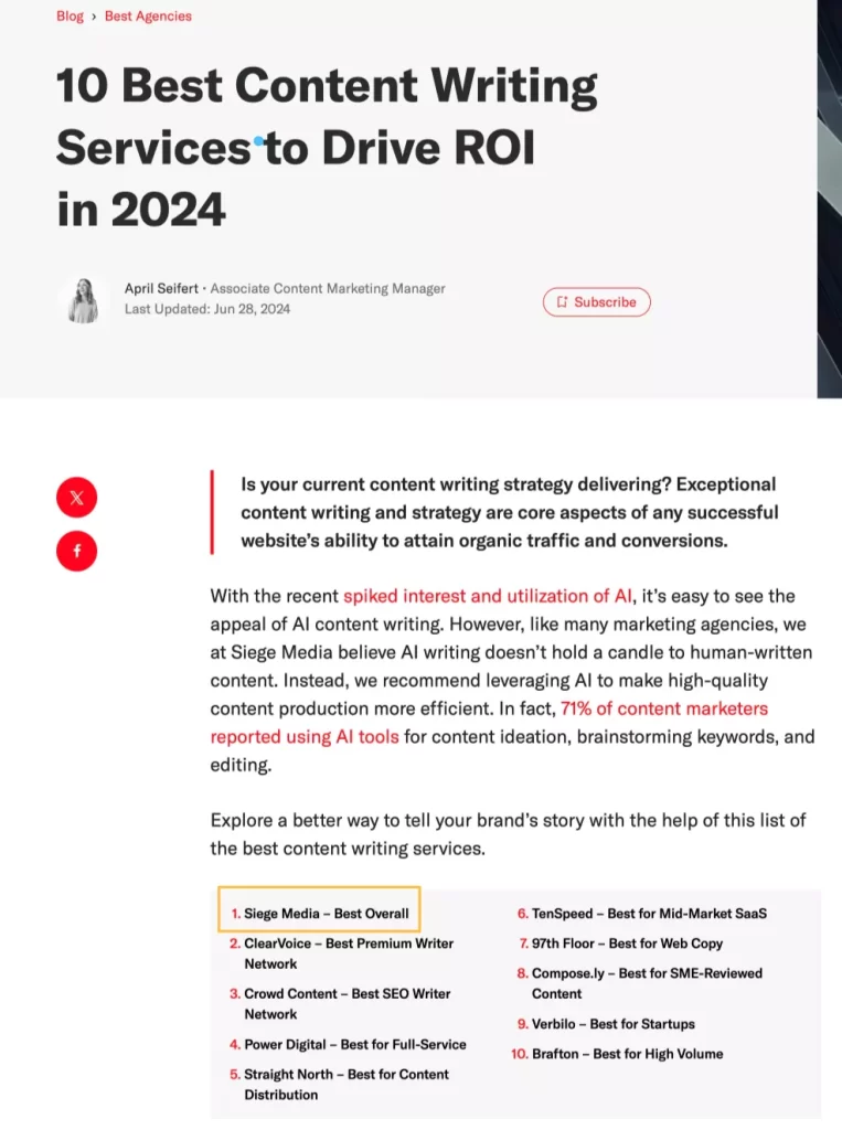 content writing services list siegemedia