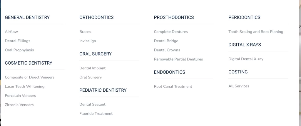 list of dental services