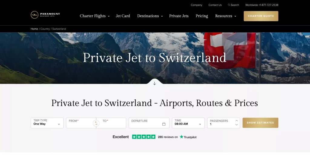 luxury travel SEO website paramount jets