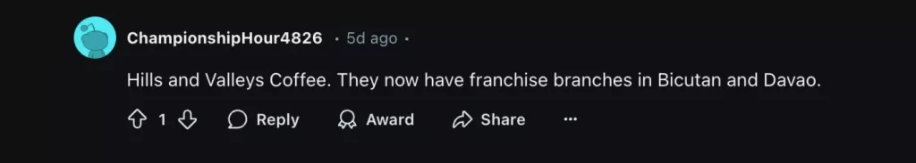 reddit best coffee shop franchise answer