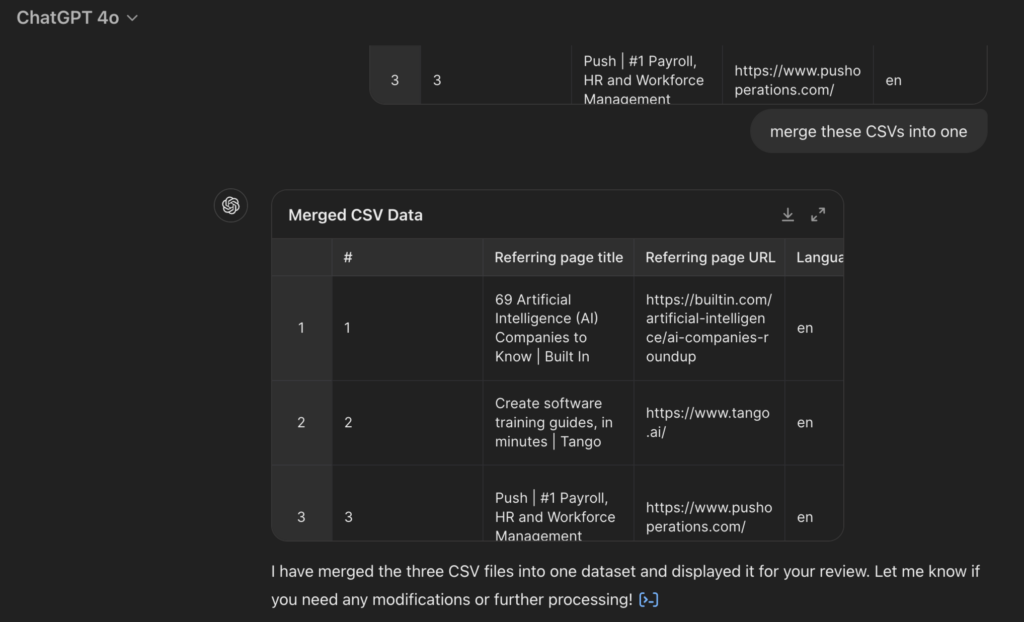 chatgpt merge csv for competitor backlink analysis