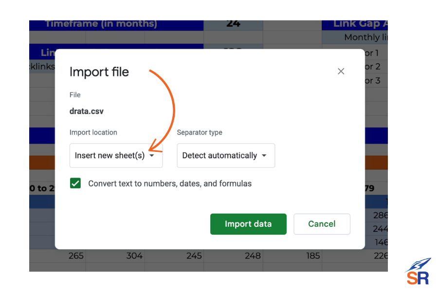 import file - new sheet