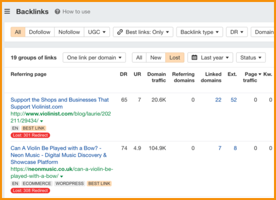 ahrefs lost links report