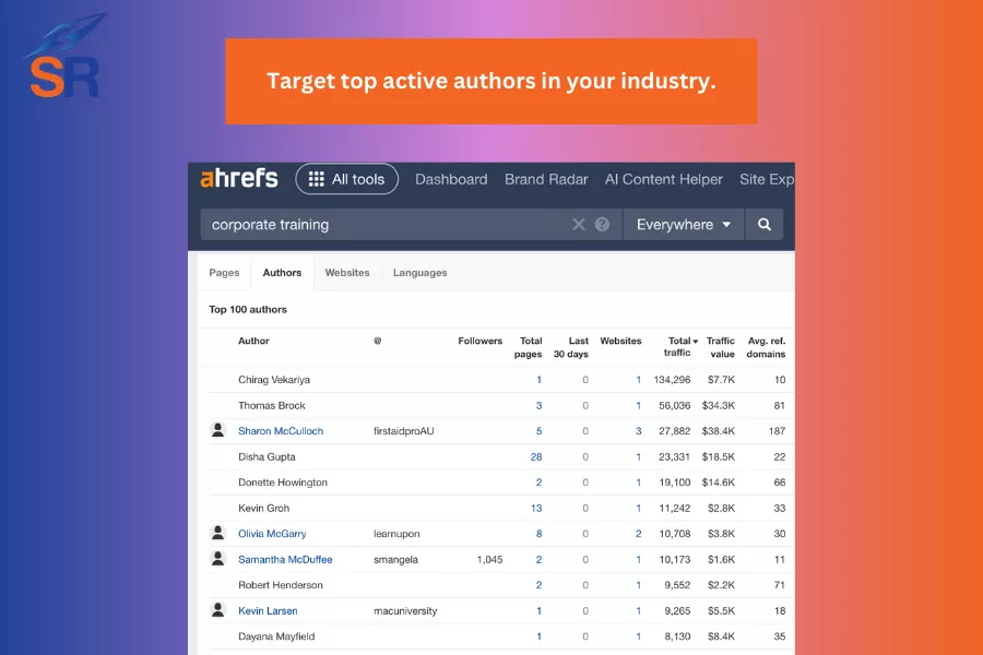 identify potential link partners search for top authors